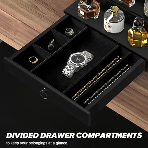 upcessory Cologne Organizer for Men 4 Tier Black Wood Perfume Organizer | with Felt Lining Drawer and Hidden Compartment, Perfume Display Holder, A Gift for Men