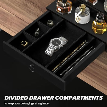 upcessory Cologne Organizer for Men 4 Tier Black Wood Perfume Organizer | with Felt Lining Drawer and Hidden Compartment, Perfume Display Holder, A Gift for Men