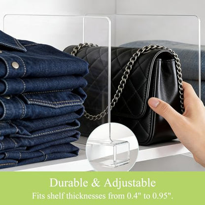 Acrylic Purse Organizer for Closet Shelf Dividers Organization Enthusiasts | Sturdy Shelf Dividers Closet Organizers for Clothes Towel Handbag - Clear Separators for Home Kitchen Office Space Saver