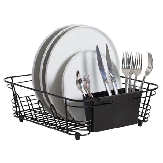 Better Houseware in-Sink Dish Drying Rack, Coated Steel, Black, 14.5 x 13 x 5 Inch, 2-Piece Set with Removable Utensil Caddy and Non-Slip Handles