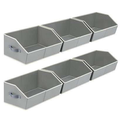 Large Storage Bins Baskets - 6 Pack Closet Storage Cubes, Fabric Baskets for Organizing, Cube Organizer Bins with Handles, Foldable Boxes for Clothes, Towels, Grey