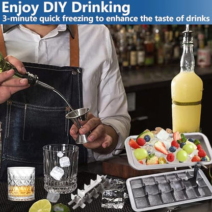 Stainless Steel Ice Cube Trays, Metal Ice Cube Trays for Freezer Vintage Inspired Design with Release Lever Remove Handle for Making Large Cubes Kitchen & Bar (1pcs)