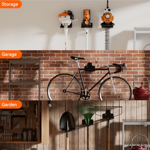 Garage Organizer Trimmer Rack Wall Mount, Weedeater Hanger, Black, 2 Pack | Heavy Duty Garage Power Tool Hanger,Weed Wacker Holder Wall Mount for Grass Trimmer,Hedge Trimmer,Garage Trimmer,Garden Tools