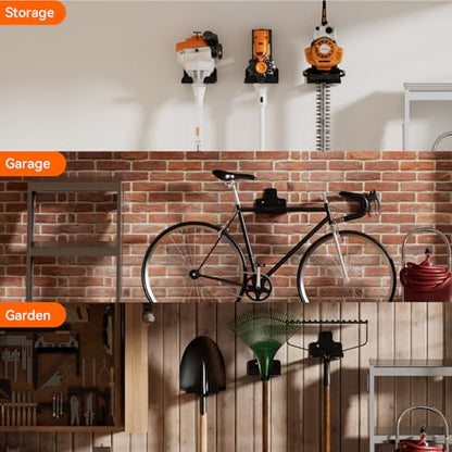 Garage Organizer Trimmer Rack Wall Mount, Weedeater Hanger, Black, 2 Pack | Heavy Duty Garage Power Tool Hanger,Weed Wacker Holder Wall Mount for Grass Trimmer,Hedge Trimmer,Garage Trimmer,Garden Tools