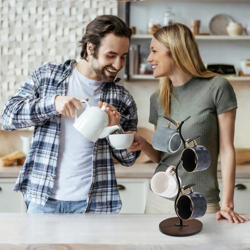 Mug Holder, Coffee Mug Holders Tree with 5 Hooks, Metal Coffee Cup with Stable Wooden Base, Countertop Organizer for Kitchen & Cafe