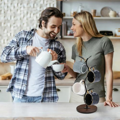 Mug Holder, Coffee Mug Holders Tree with 5 Hooks, Metal Coffee Cup with Stable Wooden Base, Countertop Organizer for Kitchen & Cafe