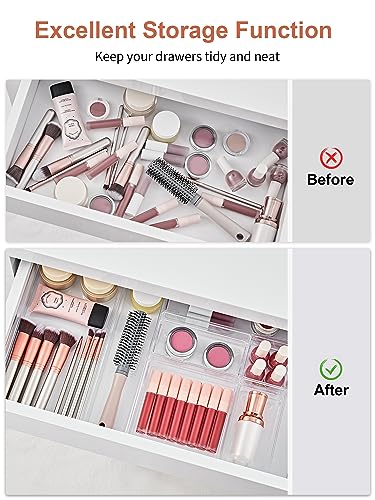 SMARTAKE 30-Piece Drawer Organizer with Non-Slip Silicone Pads, 7-Size | Desk Drawer Organizer Trays Storage Tray for Makeup, Jewelries, Utensils in Bedroom Dresser, Office and Kitchen (Clear)