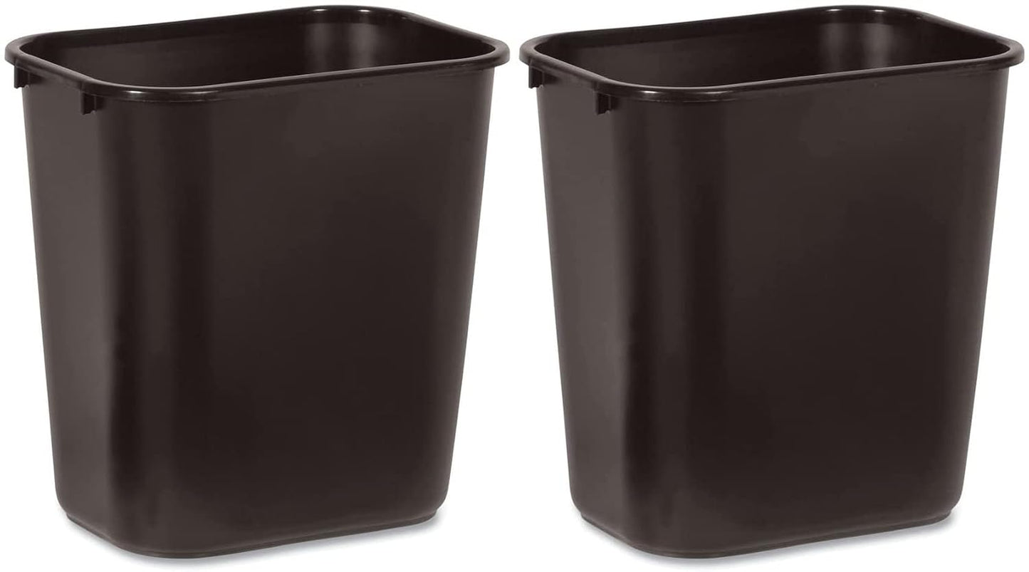 Rubbermaid Commercial 295600BK Deskside Plastic Wastebasket, Rectangular, 7 gal, Black (2)