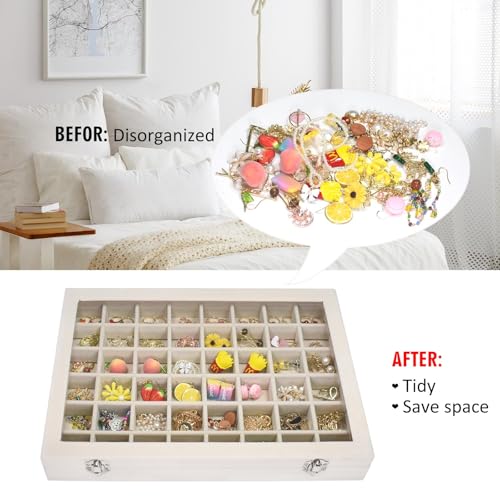 Vicoter Velvet Jewelry Tray 48 Compartments Jewelry Display Organizer with Transparent Cover Rings, Earrings, Necklaces, Pendants Storage Box for Girls, Wives, Mothers, Women