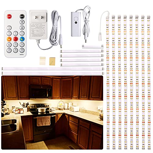WOBANE 8PCS 20inch Under Cabinet Lighting with Remote,Warm White LED Light | Dimmable,24W Adapter,Ultra Bright 240-LED Light for Kitchen,Counter,Shelf,TV Back, Memory Function,Timing,1900lm,2700K,13ft