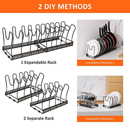 ROOHUA Pot and Pan Lid Organizer Rack for Under Cabinet, 12"-23" Expandable | 10 Adjustable Dividers, Holds Pan Lids, Cookware & Bakeware, Creates Tidy Cabinet Storage, Durable Metal, Bronze