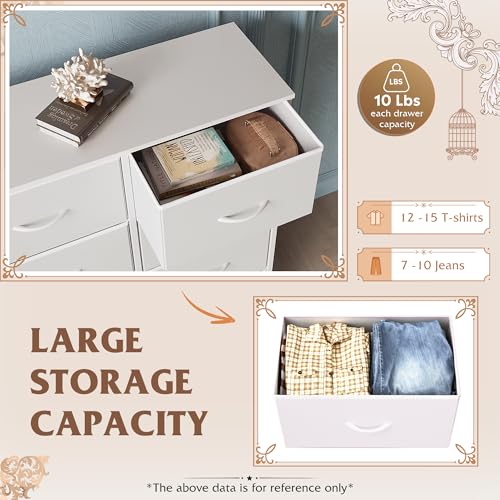 WLIVE Dresser for Bedroom with 6 Drawers, White | Closet Dresser, Metal Frame, Wooden Top, Fabric Dresser for Closet, Living Room, Hallway