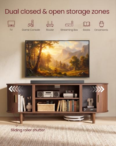VASAGLE TV Stand for 65-Inch TVs, Mid Century Entertainment Center with Storage, Fluted Sliding Doors, Media Console Table for Living Room, Bedroom, Chestnut Walnut ULTV633K101