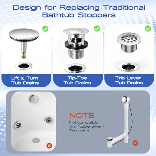 Bathtub Drain Stopper,Pop-up Tub Stopper & Strainer,Hair Catcher | Shower Drain Strainer,Tub Stopper for Bathtub Plug for Tip-Toe/Trip Lever/Lift & Turn Tub Drains