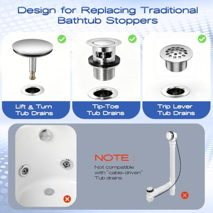 Bathtub Drain Stopper,Pop-up Tub Stopper & Strainer,Hair Catcher | Shower Drain Strainer,Tub Stopper for Bathtub Plug for Tip-Toe/Trip Lever/Lift & Turn Tub Drains