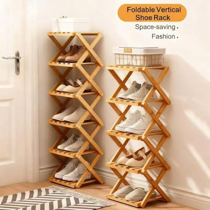Vertical Shoe Rack Small, 4 Tier Portable Folding Shoe Storage Rack, Without Installation Free Standing Shoe Rack for Corridors, Bedrooms Living Room Corner and Small Spaces (4 Tier)