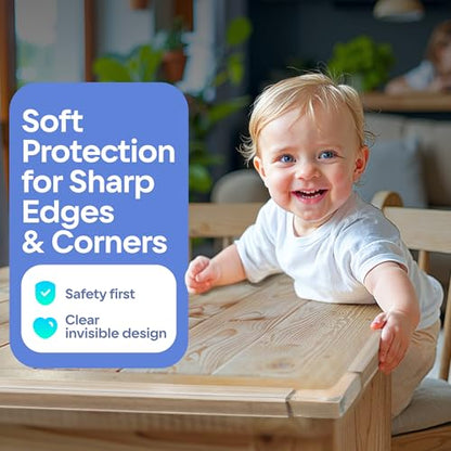 Furniture Edge and Corner Guards | 20.4ft Protective Clear PVC Cushion | 18ft Bumper 8 Adhesive Childsafe Corners | Baby Child Proofing Set NonToxic and Safe for Table, Glass, Countertop | Clear
