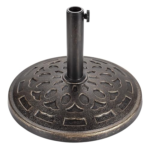 Patio Umbrella Stand - 31 lbs 18.9" Heavy Duty Outdoor Umbrella Base Stand, Market Umbrella Holder for Garden, Backyard, Pool, Beach, No Water or Sand Required, Round Bronze
