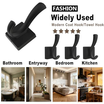 TOFIIGREM Black Towel Hooks, Coat Robe Hooks Bathroom Entryway Mudroom Pool Hooks for Wall Mount Hanging Towels Bathrobe Key Hat Backpack (2 Pack, Black)