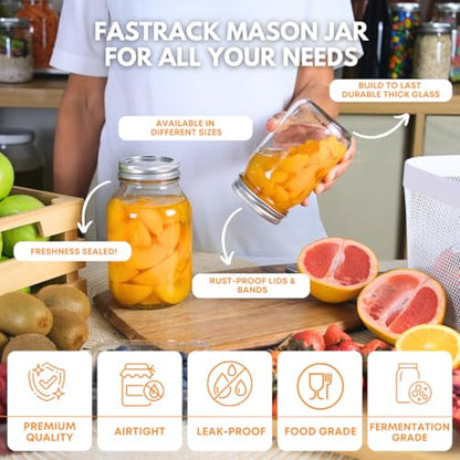 32 oz Mason Jars with Lids - 2-Pack Regular Mouth Quart Canning Set | Airtight 32oz Mason Jars | Quart Canning Jars for pickling, fermentation, food storage, crafts and kombucha brewing