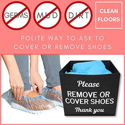 Shoe Cover Box | Disposable Shoe Bootie Holder For Realtor Listings and Open Houses | Please Cover or Remove Shoes Bin | Shoe Bootie Box (Black)