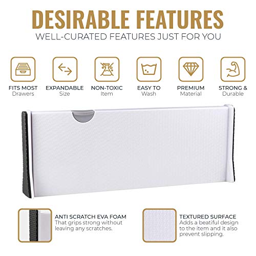 Adjustable Deep Drawer Divider – 5" Tall, Expandable 13-22", 5-Pack, Non-Slip Drawer Dividers for Clothes, Dresser, Kitchen & Office Organization (White)