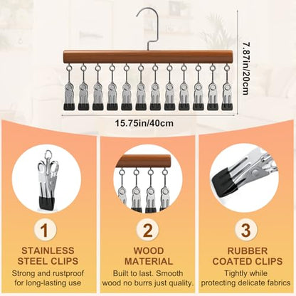 2pcs Closet Organizer with 12 Clips, Space Saving Hanging Closet Organizer, Space-Saving Hat Scarf Clothespins for Jeans Skirts Socks Pant Hangers with Clips