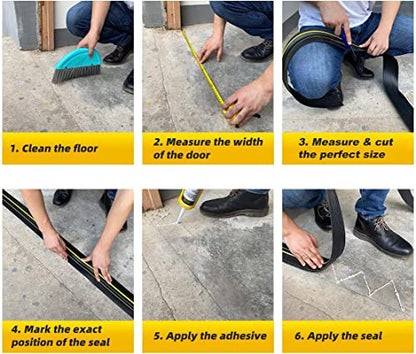 Jin&Bao Universal Garage Door Threshold Seal 10FT Rubber Strip & 1 Adhesive | Waterproof weather stripping replacement, anti-slip yellow design, -40℉ to 284℉ durable, DIY cuttable, includes 1 adhesive