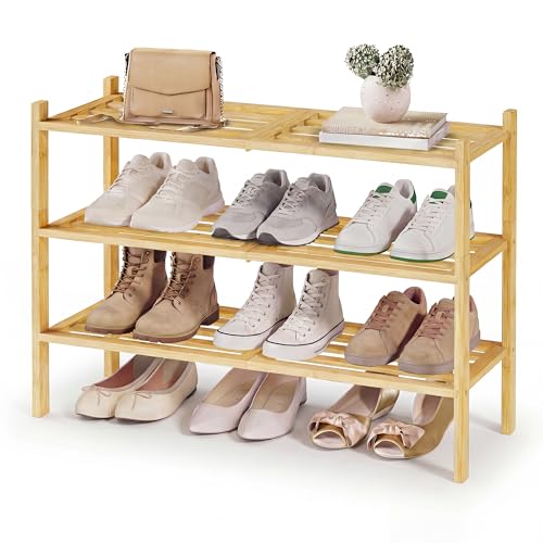 Bamboo Shoe Rack for Closet, Stackable Shoe Oragni... (Natural | Bamboo)