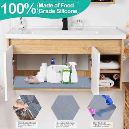Silicone Under Sink Mat, 34"x22", Waterproof Cabinet Liner, Grey | Shelf Liner, Cabinet Protector, Home Organizer, for Kitchen, Bathroom, Multipurpose, Leak Proof, Easy Clean, Drip Tray, Clean