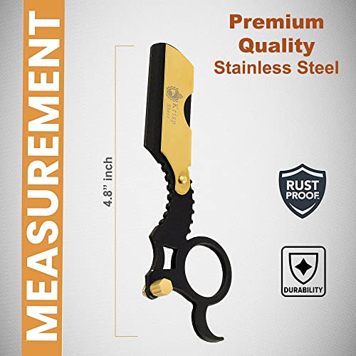 Professional Straight Razors For Men - Straight Edge Barber Razor Shaving Kit For Close Shave - Beard Cut Throat Safety Razor Shavette Navajas Para Barbero - 10 Shaving Blades By Krisp Beauty