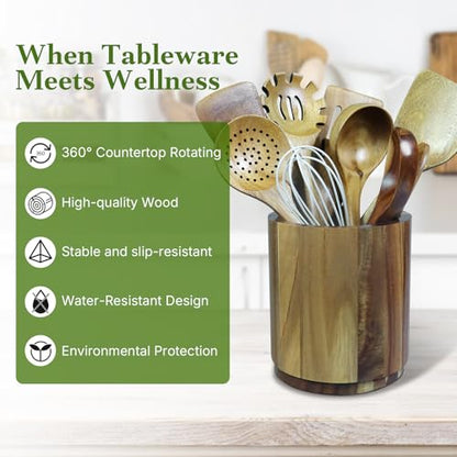 Acacia Wooden Utensil Holder for Kitchen Counter,3... (Acacia | Acacia Wood)