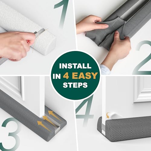 HADOR 30 Inch Door Draft Stopper, Fits 24-30" Doors, 0.5-1.7" Gaps, Gray | Double-Sided Under Door Gap Filler, Blocks Drafts, Dust, Light and Pet Hair, Easy Slide-On Fit, Machine Washable