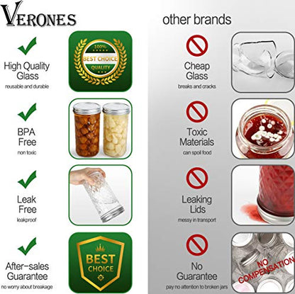 VERONES 12 Pack 22 oz Wide Mouth Mason Jars with Lids and Bands