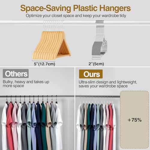 Plastic Hangers 50 Pack, 16.5" Non-Slip Clothes Hangers Heavy Duty | with 360° Swivel Hook, 0.2" Slim Space-Saving Organizers for Coats, Pants, Suits, Shirts, White & Dark Gray