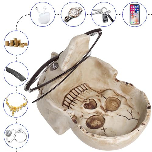READAEER Skull Glasses Stand Holder, Creative Eyeglasses Holder, Sunglasses Spectacle Display Rack, Key Holder Resin Sculptures for Entryway, Home, Office, Desk, Nightstand (White)