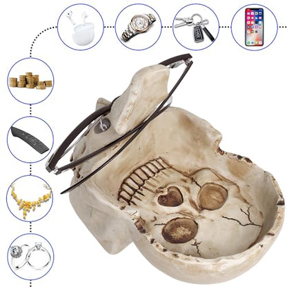 READAEER Skull Glasses Stand Holder, Creative Eyeglasses Holder, Sunglasses Spectacle Display Rack, Key Holder Resin Sculptures for Entryway, Home, Office, Desk, Nightstand (White)