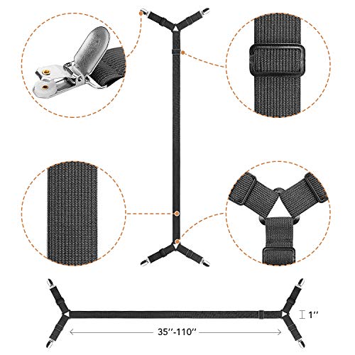 ZHOUBIN Bed Sheet Holder Straps, Adjustable Elastic Crisscross Bed Sheet Fastener Straps Grippers Suspenders for All Bed Sheets, Mattress Covers(2 Set/4Pcs, Black)