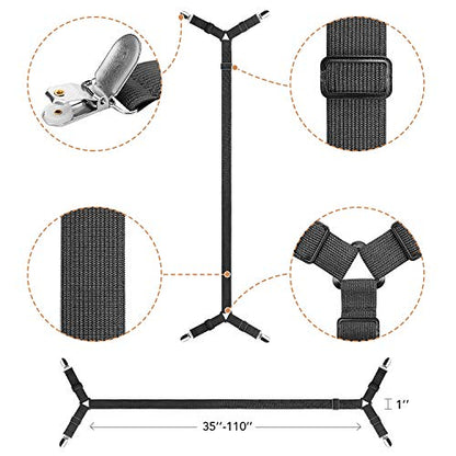 ZHOUBIN Bed Sheet Holder Straps, Adjustable Elastic Crisscross Bed Sheet Fastener Straps Grippers Suspenders for All Bed Sheets, Mattress Covers(2 Set/4Pcs, Black)