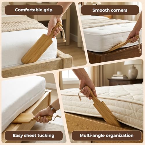 Mattress Lifter & Bed Sheet Tucker Tool for Changing Sheets, Acacia Wood Mattress Lifter Wedge and Bed Maker Tool, Comfort Grip and Lever-Action Lift for Tuck Sheets or Bed Skirts