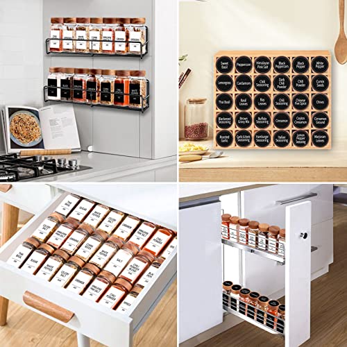 24 Pack 4oz Glass Spice Jars with 547 Labels, Acacia Wood Lids