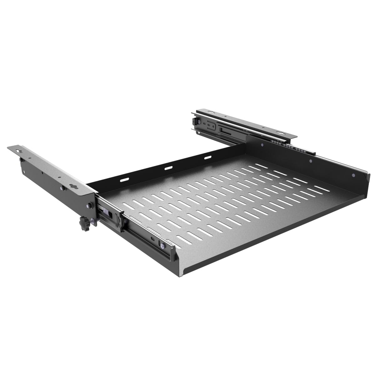 Sliding Under Desk Laptop Mount Shelf with Air Vents, 16" W | W 16.3" x D 12" Metal Under Desk Slide Out Tray Laptop Storage Tray for Laptop (16 Inch Wide)