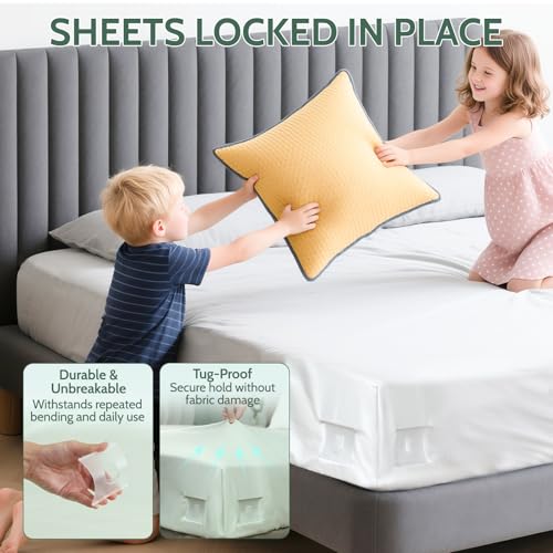 Sheet Holders - Bed Sheet Holders for Corners Heavy Duty Fitted Sheet Holders Keep Sheets Firm & Tight Bed Sheet Grippers Lock Bed Sheets Holders for All Mattress Sizes Bedsheet Clips Easy Setup