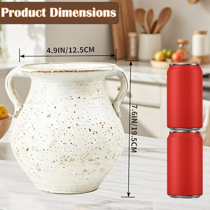 Rustic Kitchen Utensil Holder for Countertop, 7.6x4.9In Large Ceramic Cooking Utensil Crocks for Countertop, with Non-slip Pads, Morden Farmhouse Vintage Kitchen Counter Decor