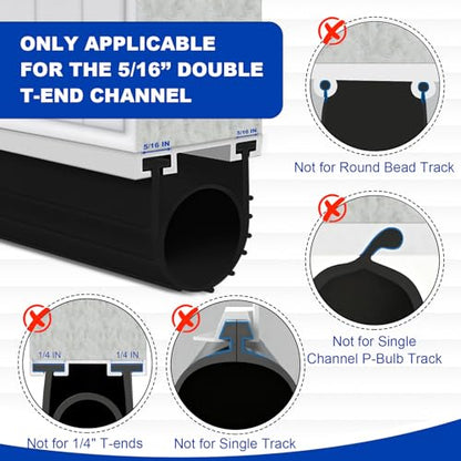 Garage Door Seals Bottom Rubber Weather Stripping Kit Seal Strip Replacement, Weatherproof Threshold Buffering Sealing Rubber 5/16 Inch T Ends (16 FT, Black, U+O)