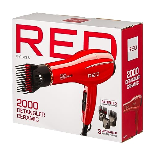 Kiss Products Red Detangler Dryer Plus 3 Attachments, 1.75 Pound