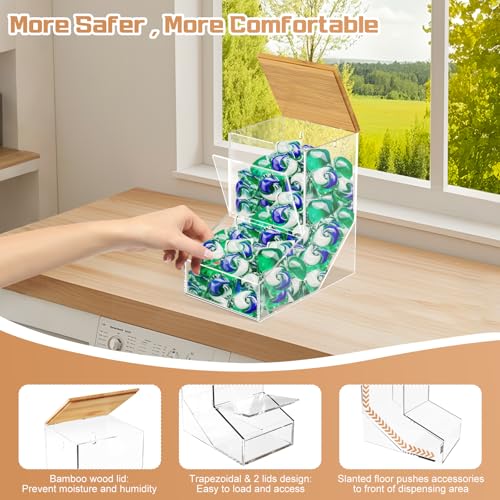 JYPS Laundry Box, Acrylic Dishwasher Pod Rack with 2 Lids | Powder Dispenser, Dry Ball, Beads, Soap Storage Box, For Room Table/Wall Mounted, Snack Candy Storage