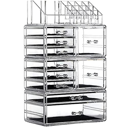Cq Acrylic 4 Pack Clear Makeup Storage, Stackable 10 Drawer Organizer for Vanity, Jewelry, Hair Clip, Beauty & Skincare Products