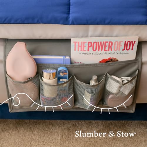 Slumber & Stow Hanging Bedside Caddy Organizer, 5 Pockets | Bed caddy, couch caddy, mesh storage for phones, tablets, remotes, books, glasses, bunk beds, RVs, dorm rooms, 10"x17.3"