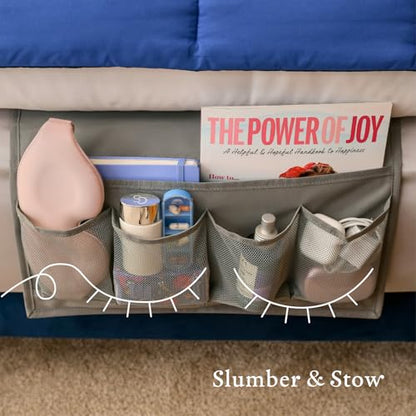 Slumber & Stow Hanging Bedside Caddy Organizer, 5 Pockets | Bed caddy, couch caddy, mesh storage for phones, tablets, remotes, books, glasses, bunk beds, RVs, dorm rooms, 10"x17.3"